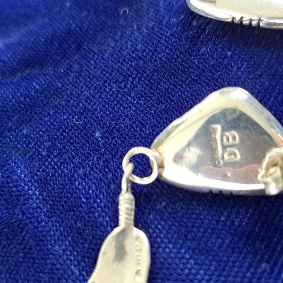 Vintage Native American Black Onyx Sterling Silver Feather Earrings - Picture 6 of 15